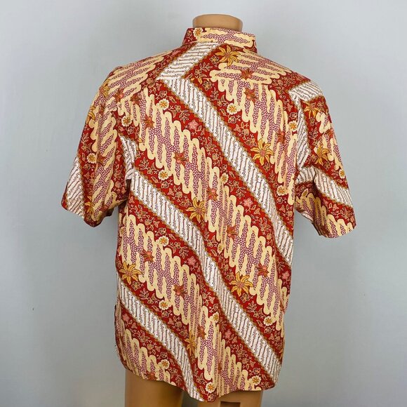 Vtg Keris Fashion Batik Print Shirt Sz 3XL Red Yellow Floral Boho Artsy Tropical - Picture 4 of 6